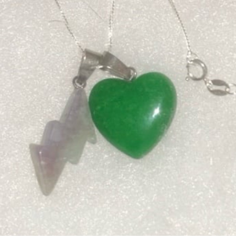 Jade Crystal Heart ❤️ & Amethyst Lightning ⚡️ bolt sterling silver 16” necklace